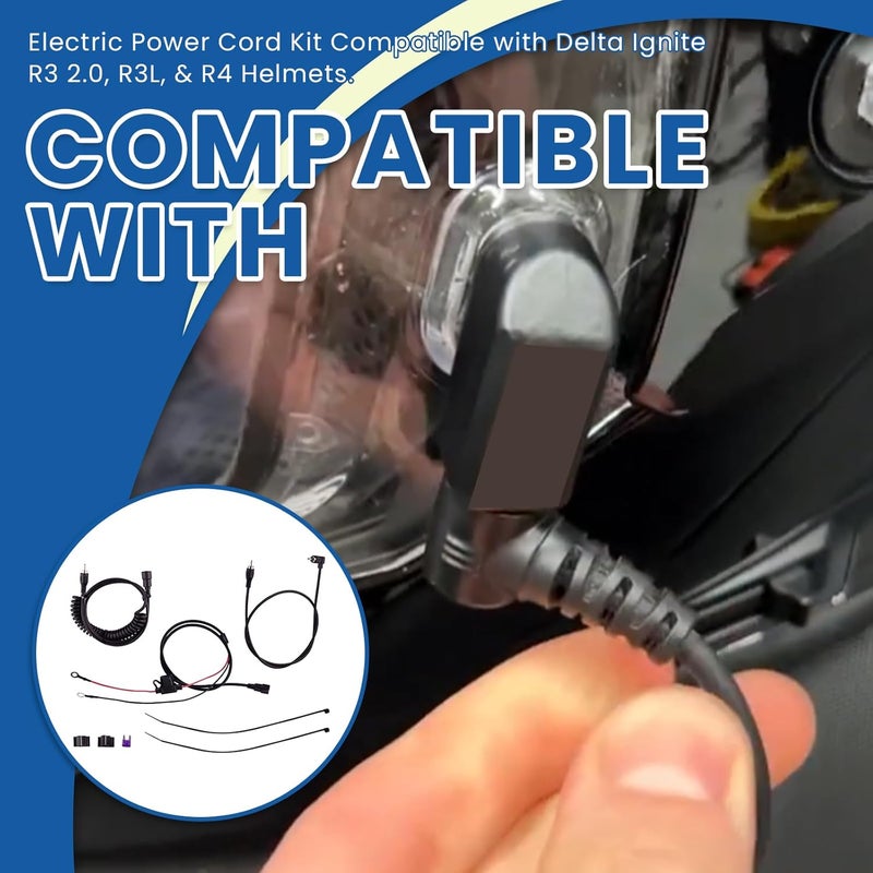 Ciuouient Electric Power Cord Kit Compatible with Delta Ignite R3 2.0, R3L, & R4 Helmets - Image 2